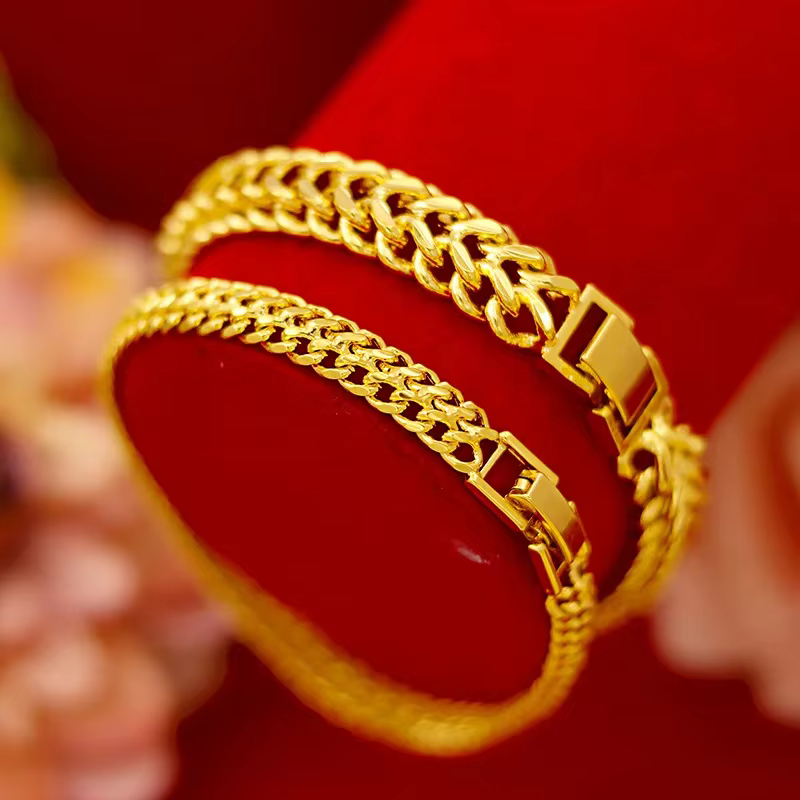Bracelets en or jaune pur 18K 999 pour femmes, 6mm, chaîne et maillons de mariage classiques, cadeaux de noël, bijoux ne se décolore jamais