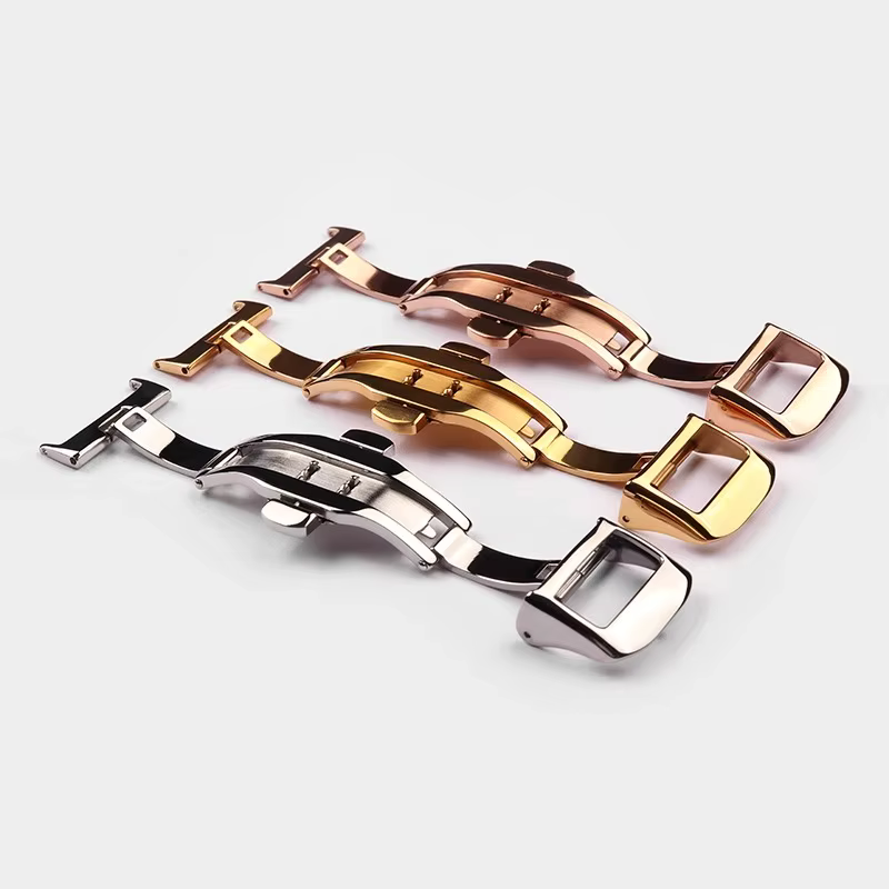 Boucle papillon déployante 16mm 18mm 20mm pour bracelet de montre en cuir Jaeger LeCoultre, bracelet en caoutchouc, argent Rose or, fermoir pliant