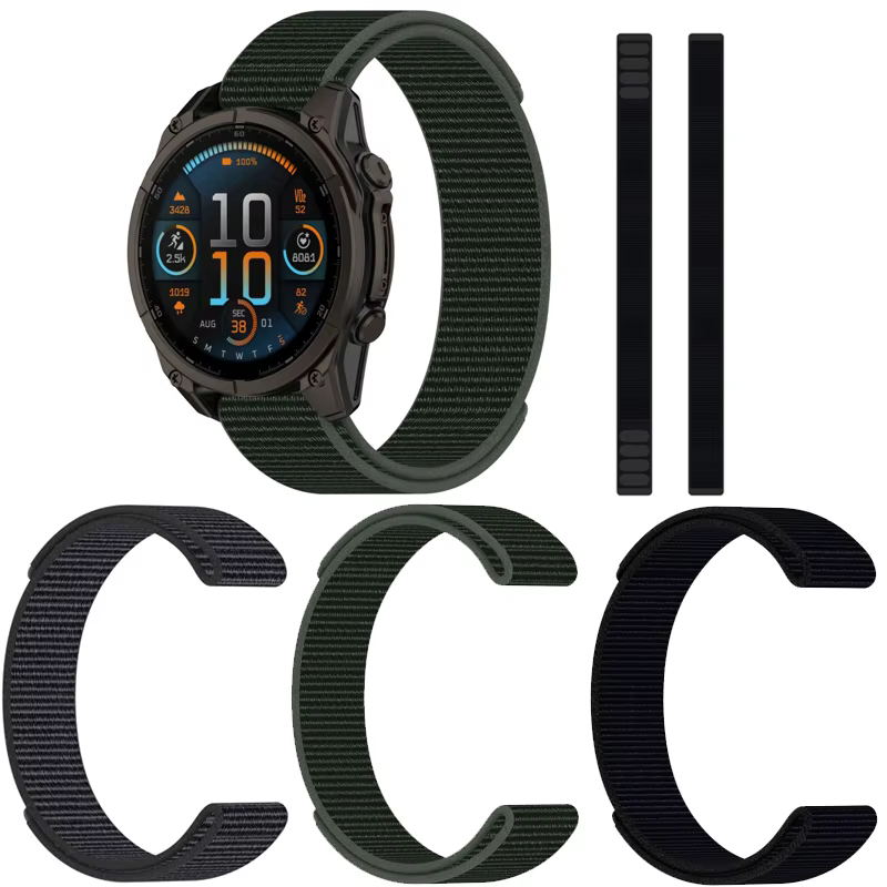 Bracelet en nylon respirant avec fermeture Velcro pour Garmin Forerunner 935 945 955 965 745 Fenix 8 7 6 5 7X 6X 5S 6S 7S Instinct 2 2S 2X