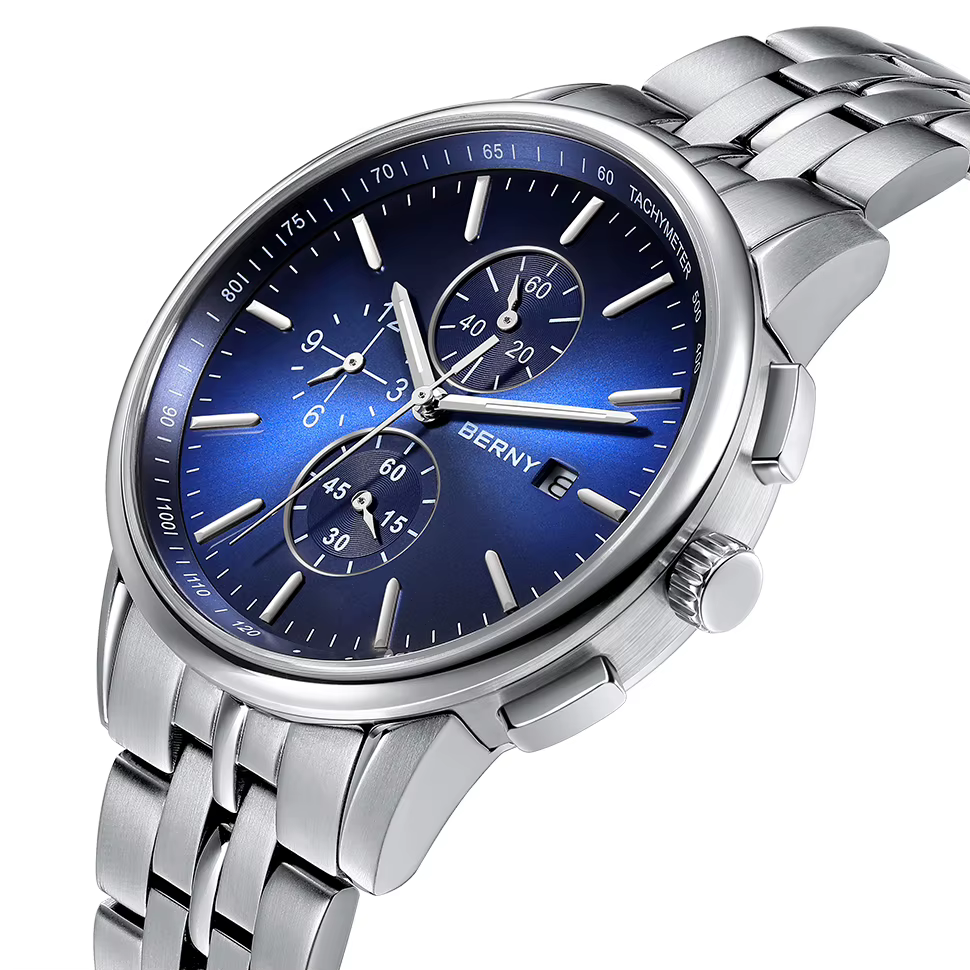 BERNY chronographe montres pour hommes 24 heures cadran MIYOTA OS10 multi-fonction en acier inoxydable saphir Sport