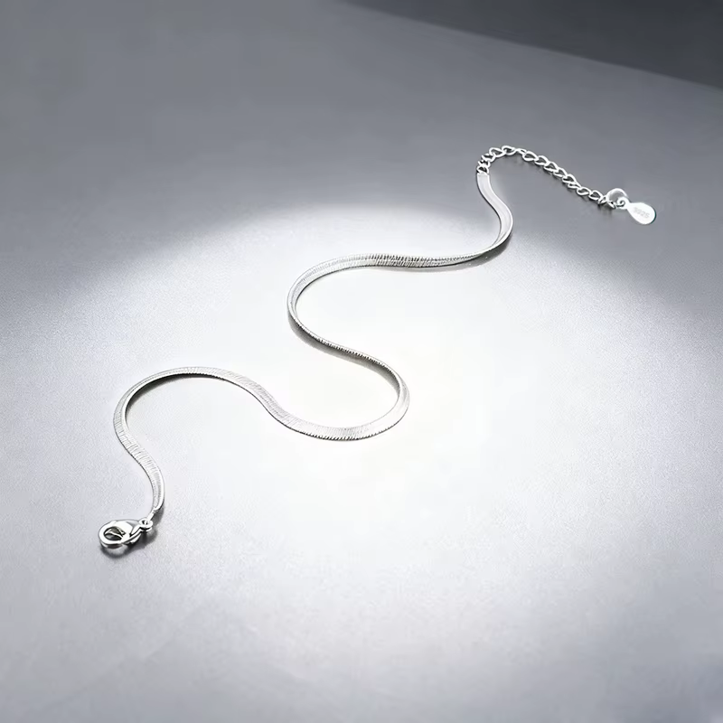 Chaîne de cheville classique simple en os de serpent pour femme, bijoux en argent sterling 925, style punk rock unisexe, bracelet brillant style lame, chaîne de pied