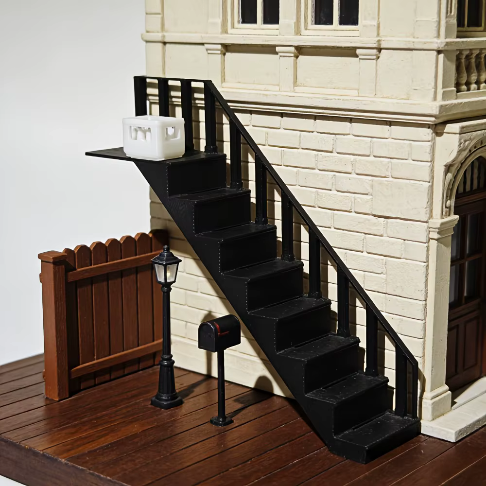 Modèle de escalier miniature à l'échelle 1:12, escalier de construction avec rampes, accessoire décoratif pour maison de poupée et diorama, décoration de scène DIY