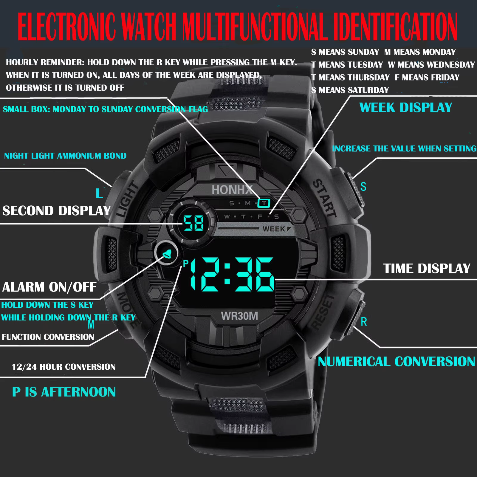 Montre de sport numérique étanche pour homme