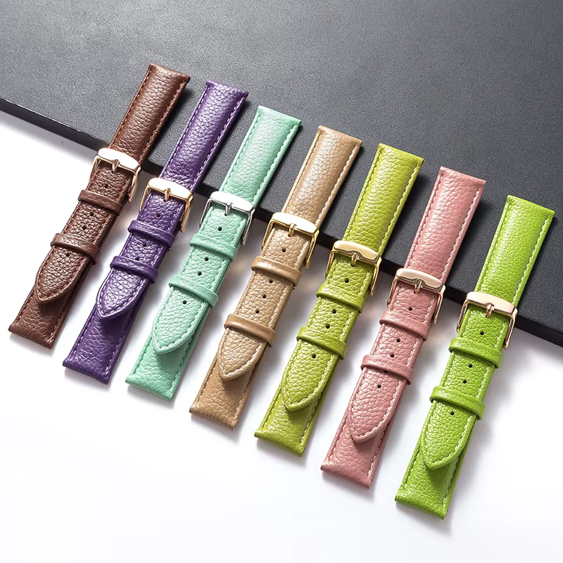 Bracelet en cuir véritable à motif litchi