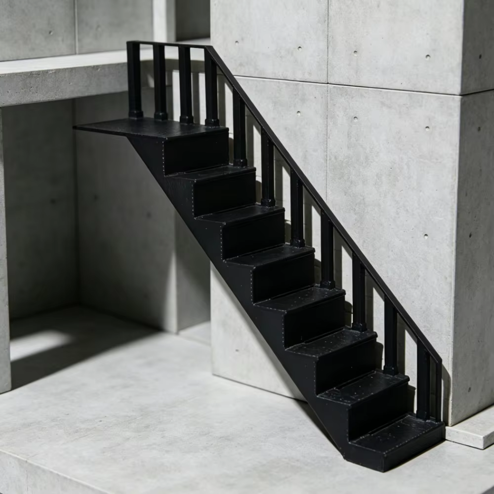 Modèle de escalier miniature à l'échelle 1:12, escalier de construction avec rampes, accessoire décoratif pour maison de poupée et diorama, décoration de scène DIY