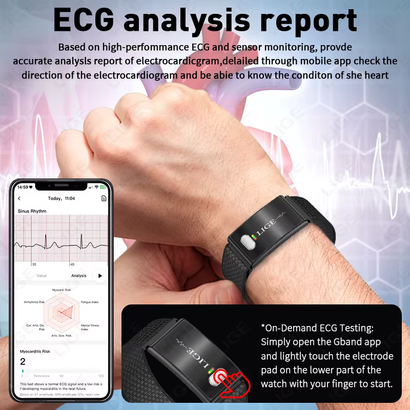 Nouveau Bracelet Connecté ECG 2026 avec Moniteur de Fréquence Cardiaque 24h/24