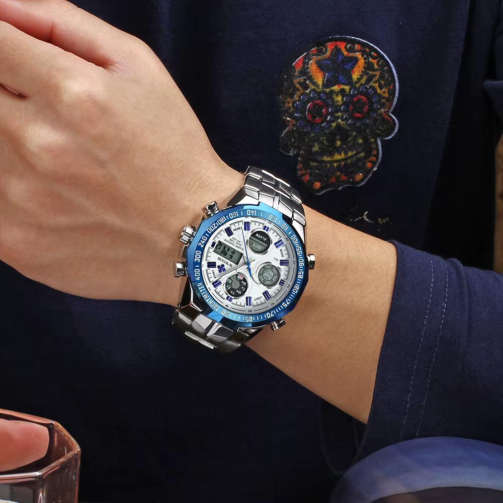 Wwoor Top marque analogique hommes 50 m étanche chronographe Sport militaire mâle horloge homme lumineux double affichage Quartz montres
