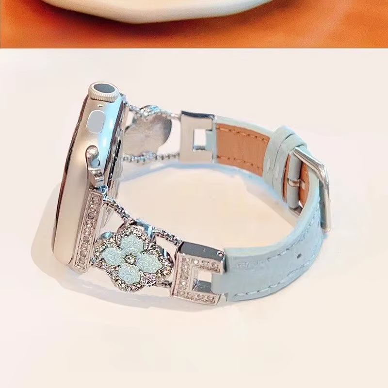 Feeling d'or cinq fleurs en cuir véritable compatible avec le bracelet iWatch 38mm 40mm 41mm 42mm 44mm 45mm 49mm