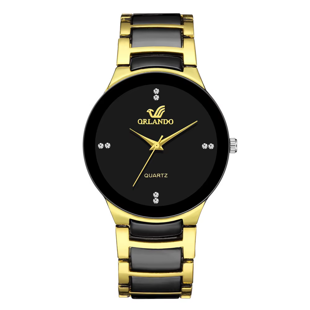 Montre homme quartz en acier à cadran noir