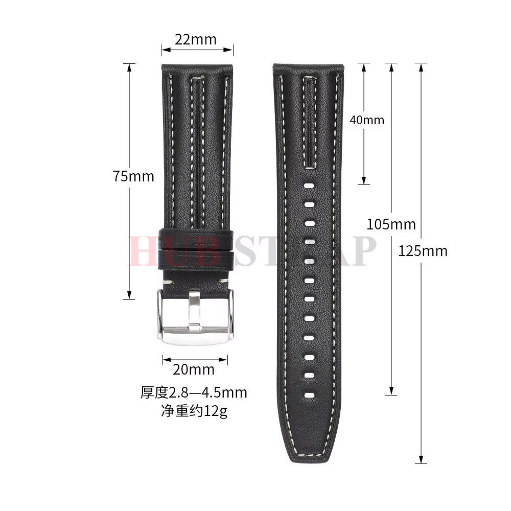 Bracelet de montre en cuir vintage 22 mm