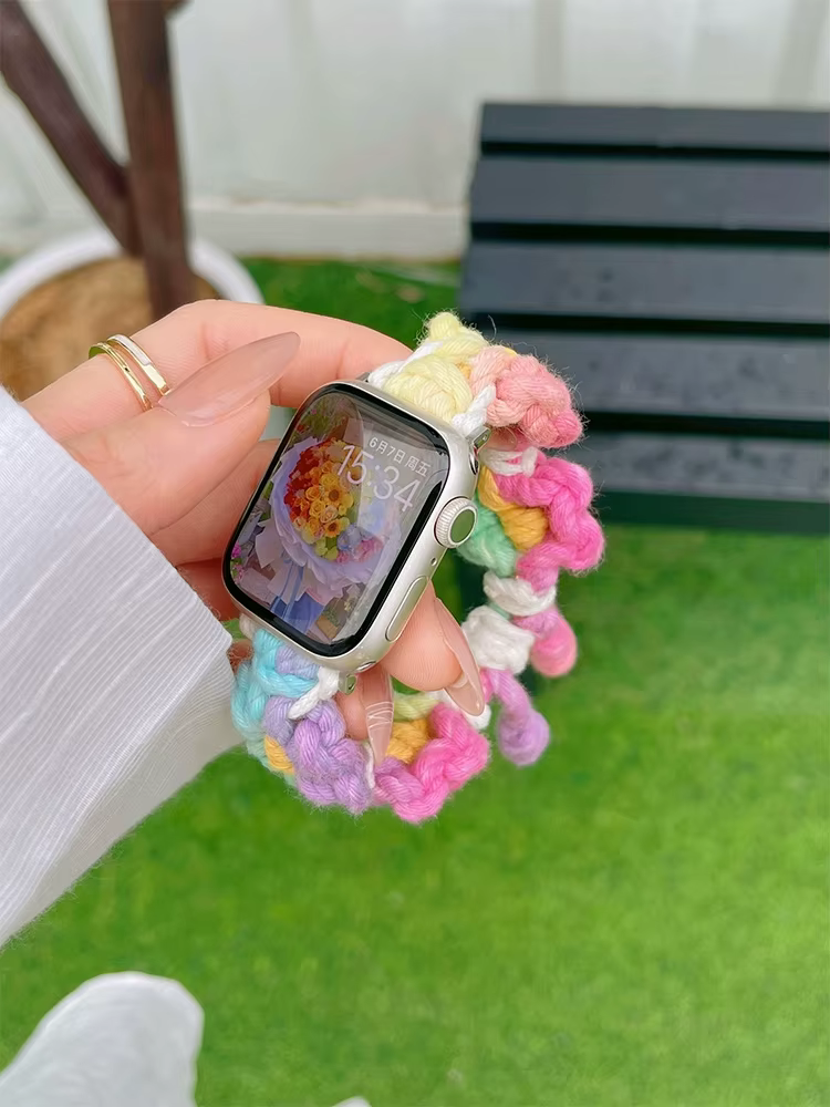 Bracelet à fleurs arc-en-ciel mignon pour Apple Watch