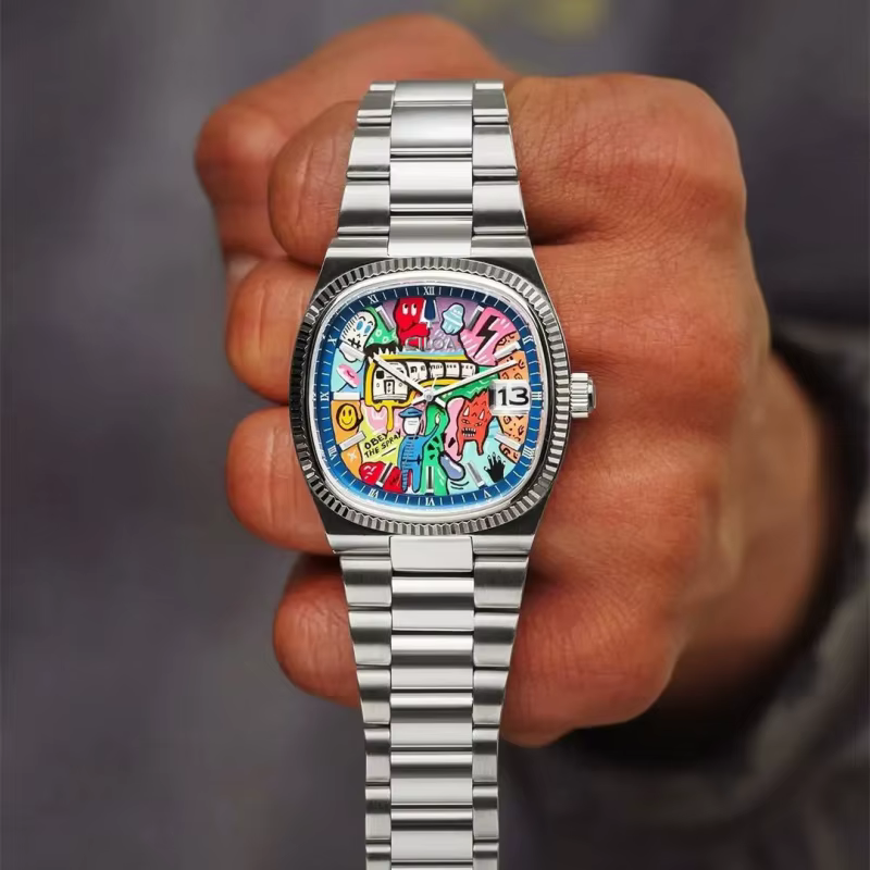 Montre carrée rétro pour homme