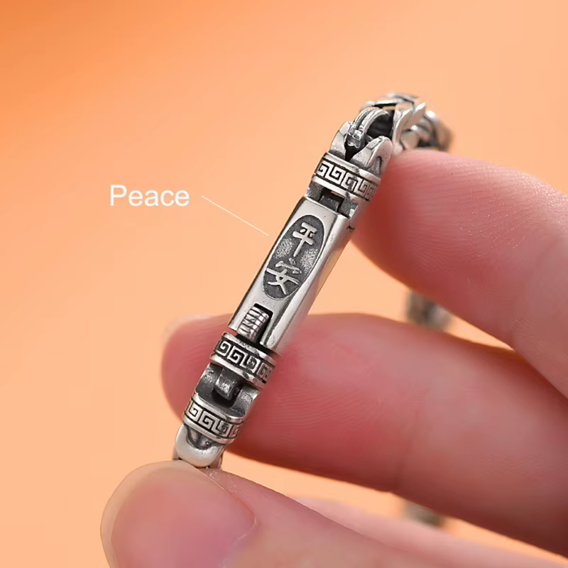 Bracelet rétro plaqué argent pour hommes et femmes, motif paix, bracelet tendance, bijoux de couple, cadeau, Pulseras