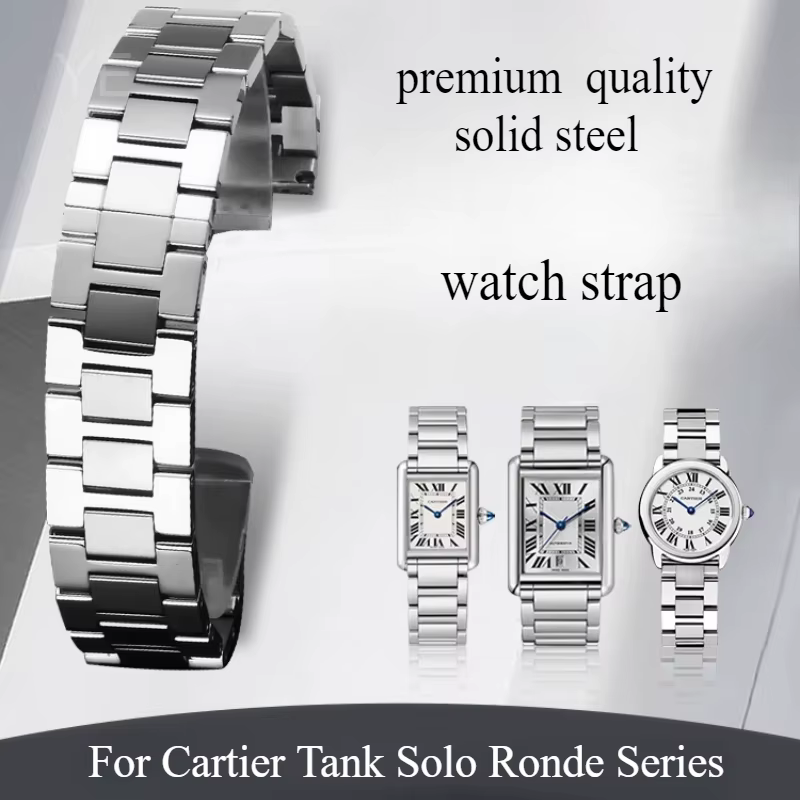 Pour Cartier Tank Band hommes et femmes Bracelet de montre en acier Ronde Solo Original résistant à la sueur