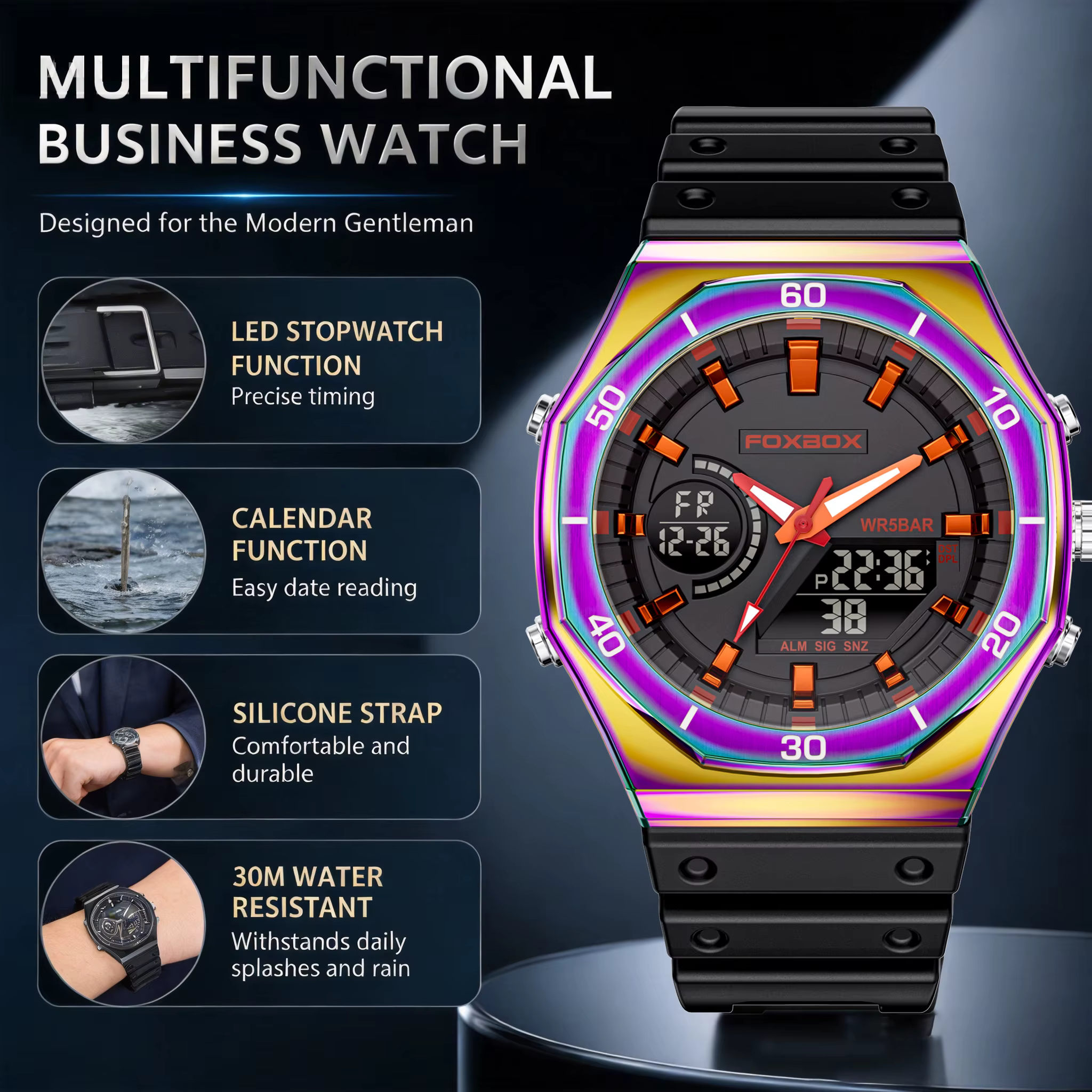 Montres FOXBOX à double affichage pour hommes