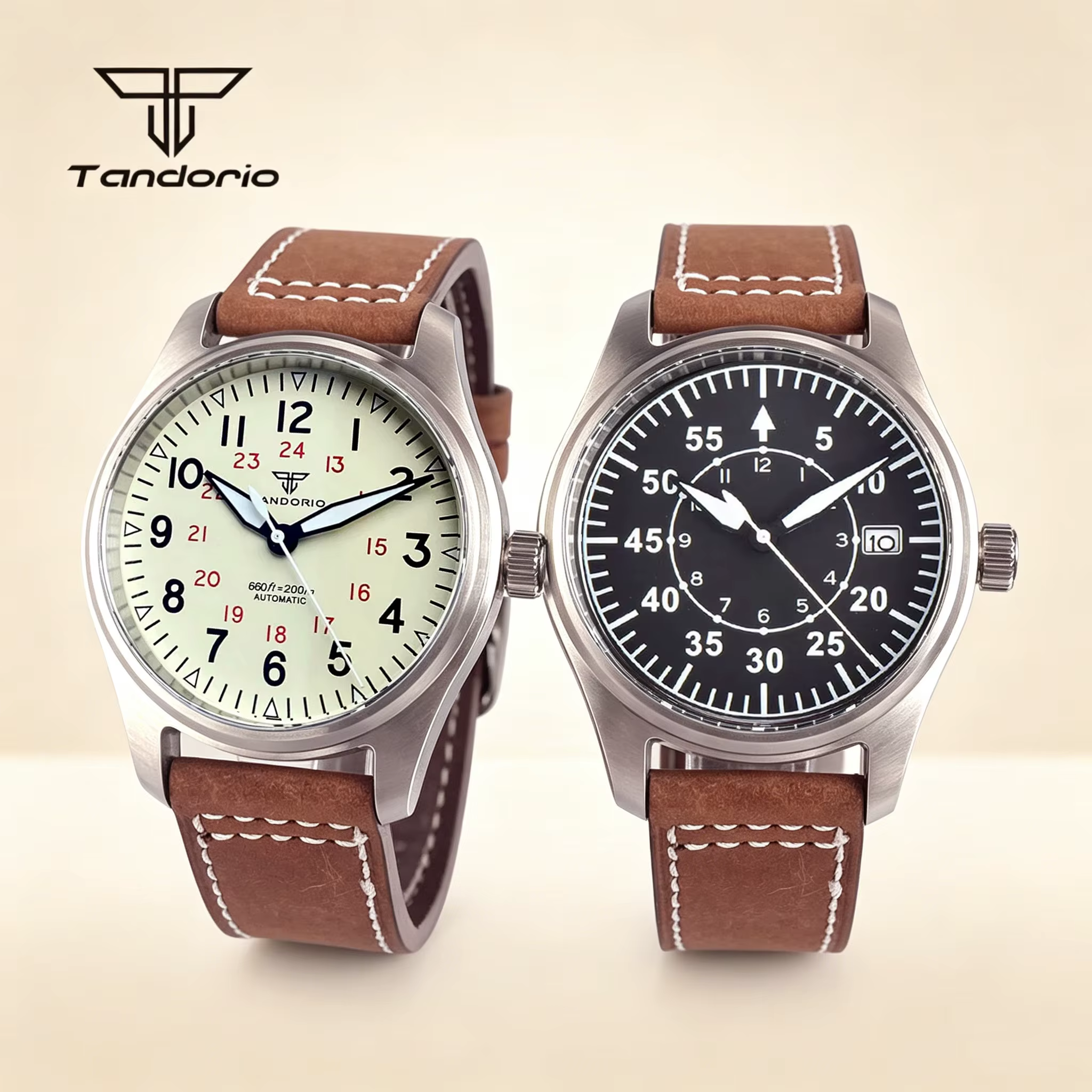Tandorio 39mm pilote montre automatique de plongée pour hommes AR saphir Miyota8215/PT5000 Movt montre-bracelet mécanique en acier 20BAR vert Lume