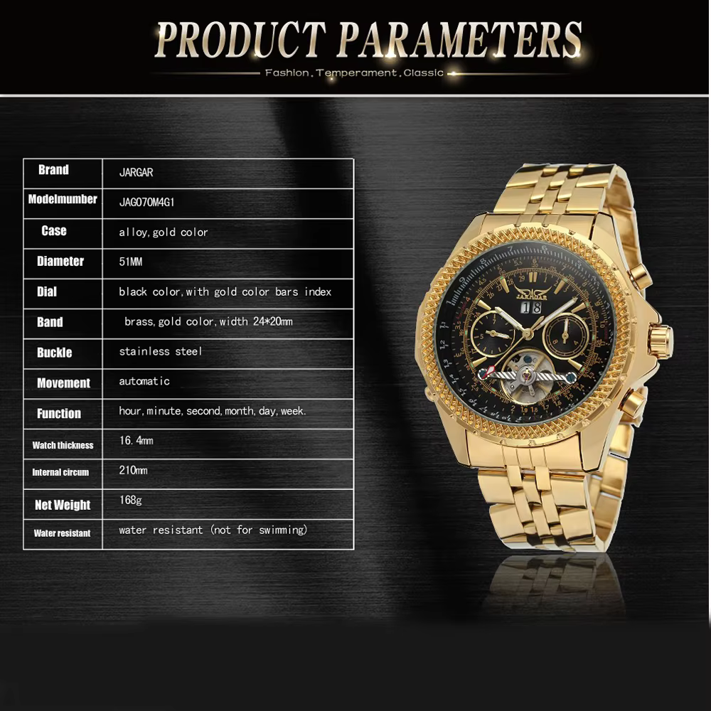 Nouvelle montre mécanique automatique de luxe en or pour hommes Tourbillon creux étanche lumineux Date semaine montres