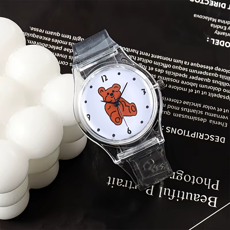 Montre Transparente Ours Style Ins - Montre-Bracelet à Quartz Mignonne et Polyvalente pour Étudiants