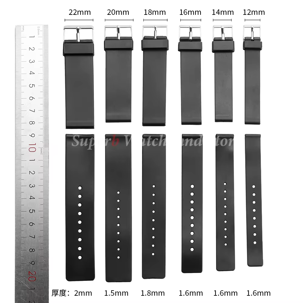 Bracelet de montre en plastique PVC 12mm 14mm 16mm 18mm 20mm 22mm