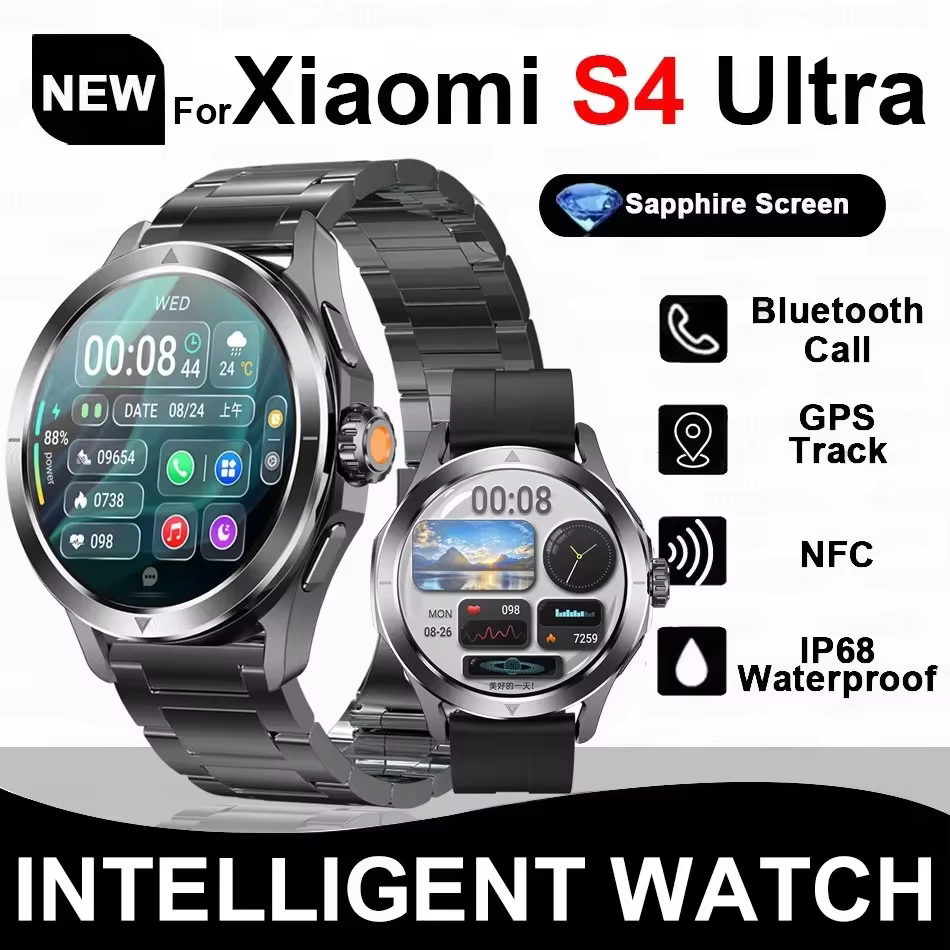Nouveau pour Xiaomi S4 Ultra Sports de plein air montre intelligente hommes 1.53 pouces AMOLED NFC GPS boussole fréquence cardiaque étanche BT appel Smartwatch