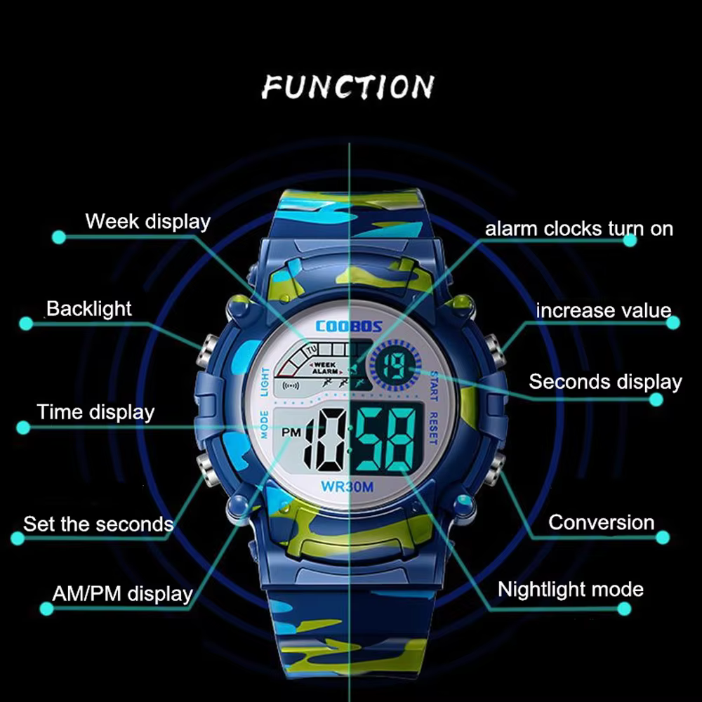COOBOS enfants montre Camouflage sport électronique