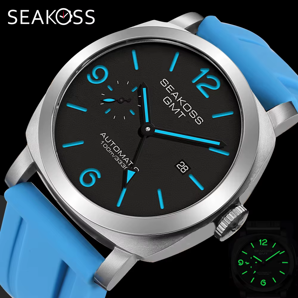 SEAKOSS GMT Super lumineux plongée automatique montre mécanique hommes 10ATM 1963 mouette st2557 mouvement calendrier saphir montre-bracelet