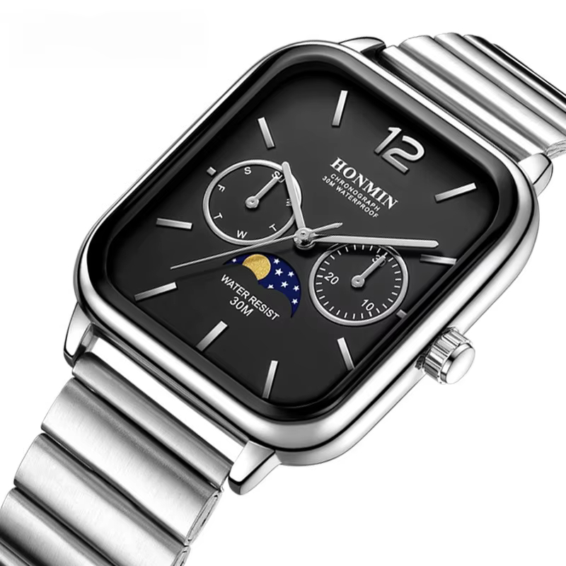 Montre multifonction carrée de petite taille avec phases de lune