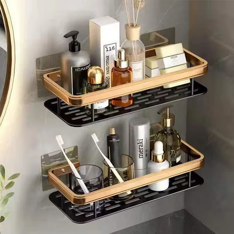 HOShelf-Étagère de douche T1 en alliage d'aluminium, étagère de rangement de cuisine, accessoires sans perceuse
