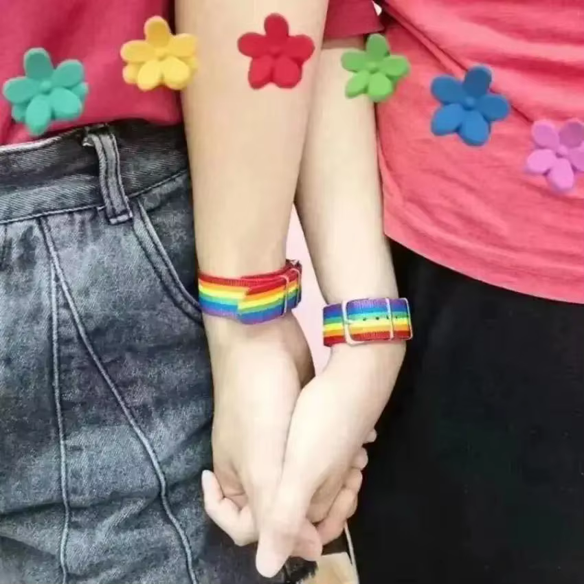 Bracelet arc-en-ciel personnalisé à la mode, couleur arc-en-ciel, pour Couple, en toile tissée d'été, cadeau d'amitié créatif