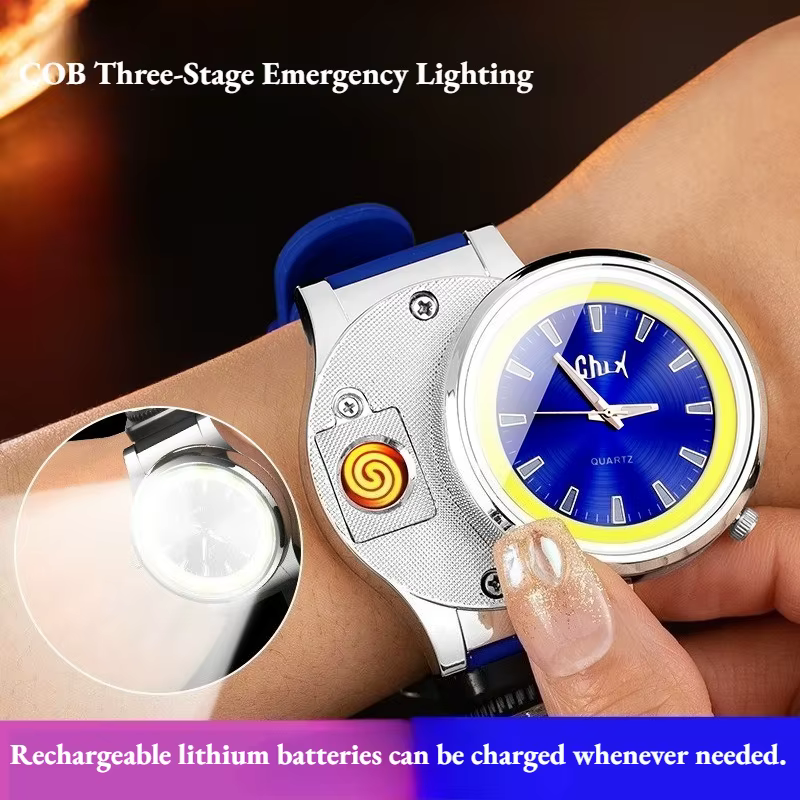 Briquet de montre rechargeable avec boussole – Montre-bracelet multifonctionnelle, allume-cigare créatif pour couple, coffret cadeau pour offrir
