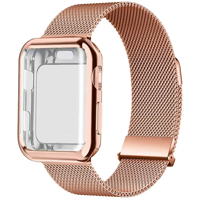 Boucle milanaise + étui pour bracelets de montre Apple 45mm 44mm 38mm-42mm 41/40mm bracelet magnétique en métal iwatch série 9 8 7 6 5 4 3 SE