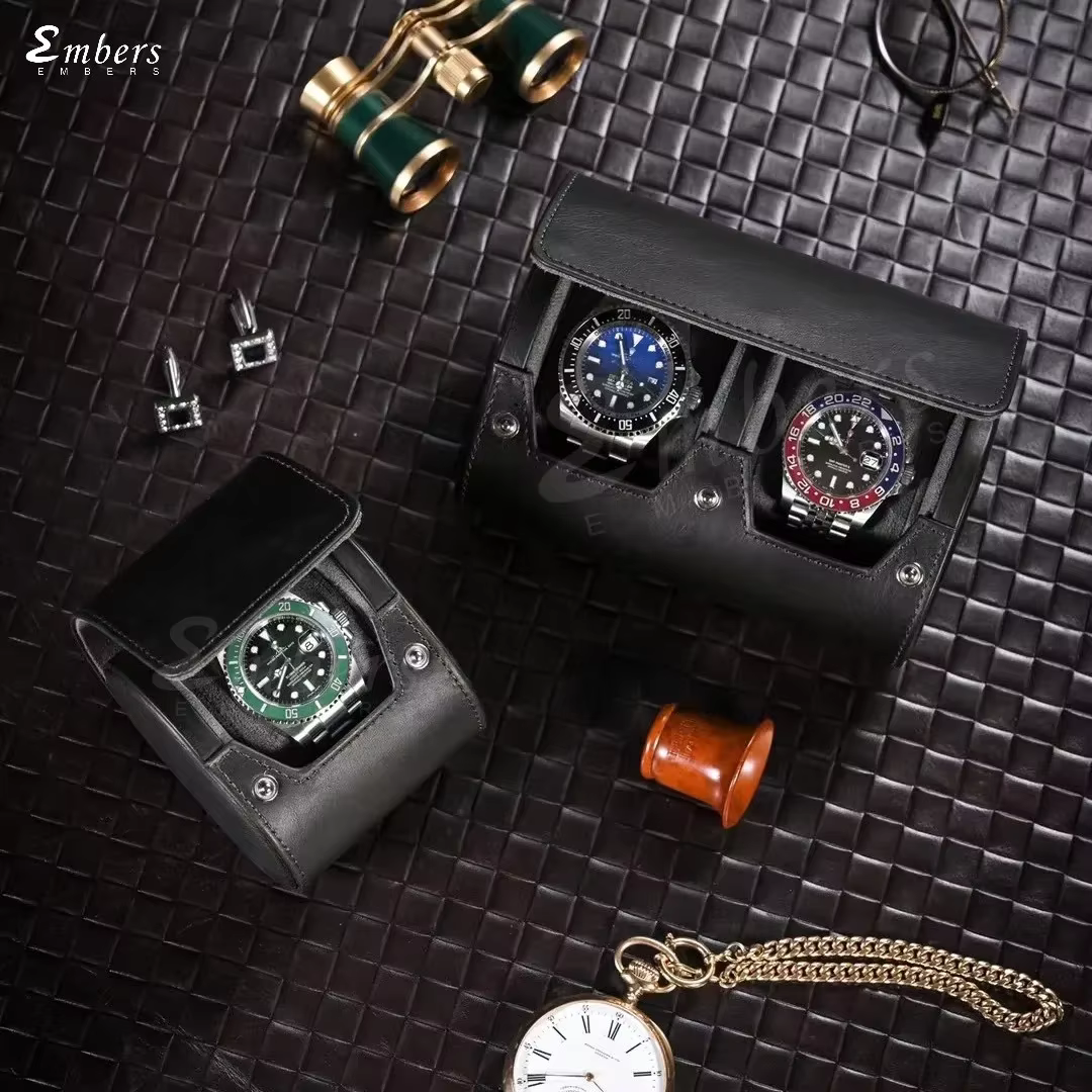 Embers cuir montre rouleau 1 2 3 fentes luxe véritable