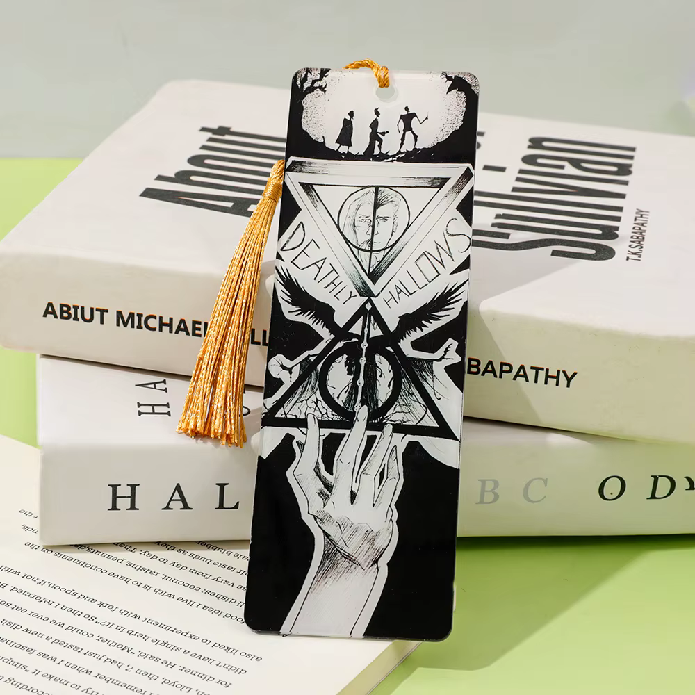Marque-page des reliques de la mort Harry Potter, marqueur de livre créatif à motif noir et blanc, support de Page pour les amateurs de livres, cadeau parfait pour HP