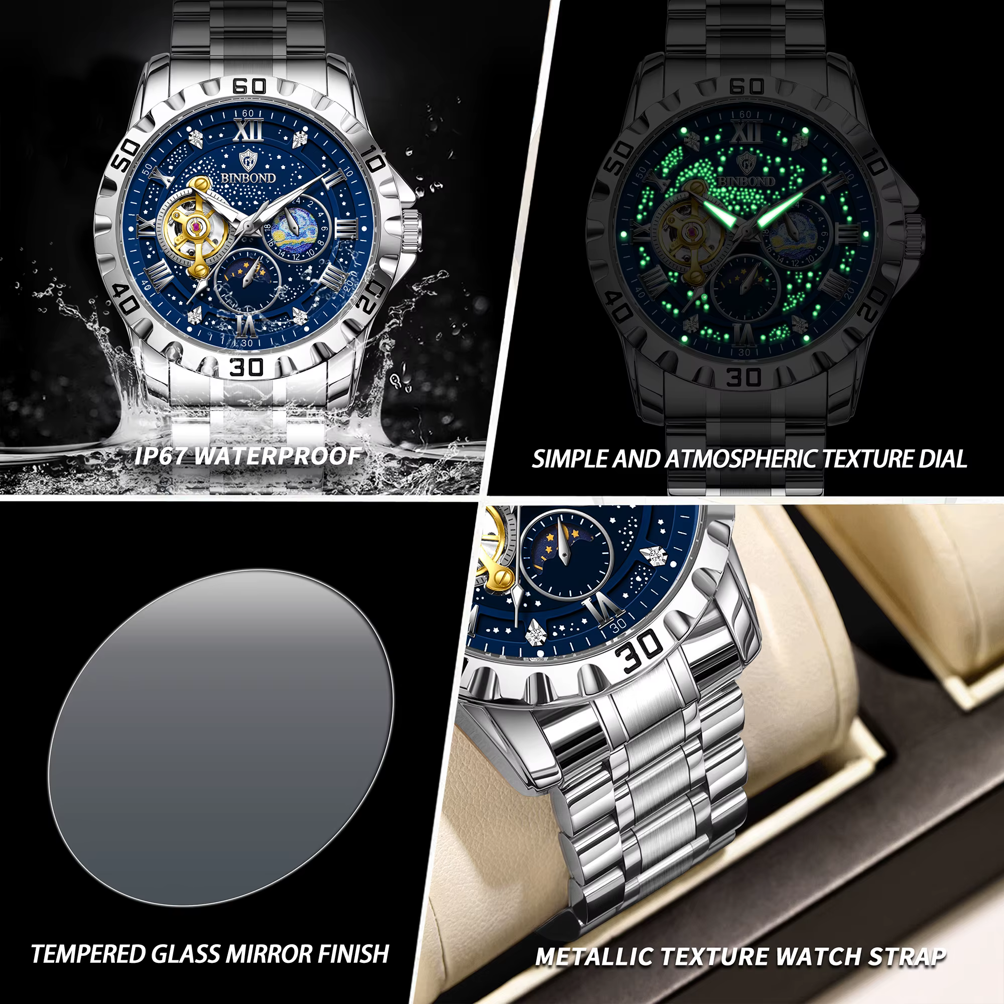 Montres mécaniques BINBOND pour hommes