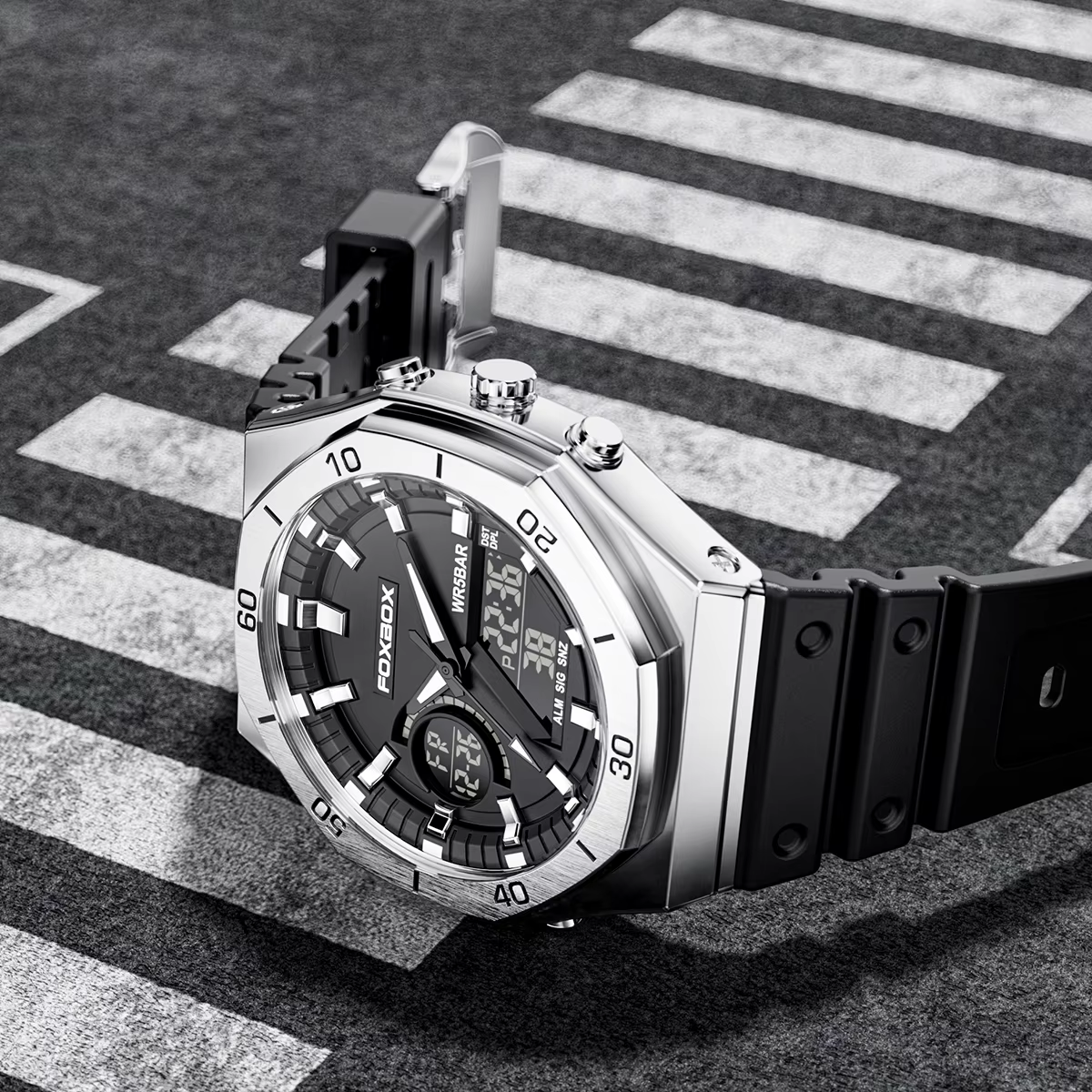 Montre militaire FOXBOX 0030 à double affichage numérique et quartz pour homme