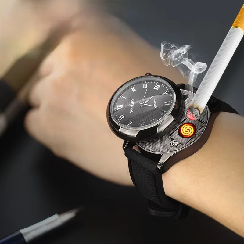 Nouvelle montre pour hommes créative haut de gamme briquet Portable coupe-vent sans flamme Rechargeable USB allume-cigare outil cadeau exquis