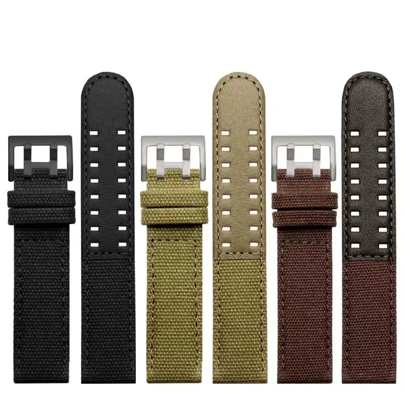 Bracelet de montre en cuir de toile 20mm 22mm pour Hamilton kaki/aviation/champ hommes sports de plein air