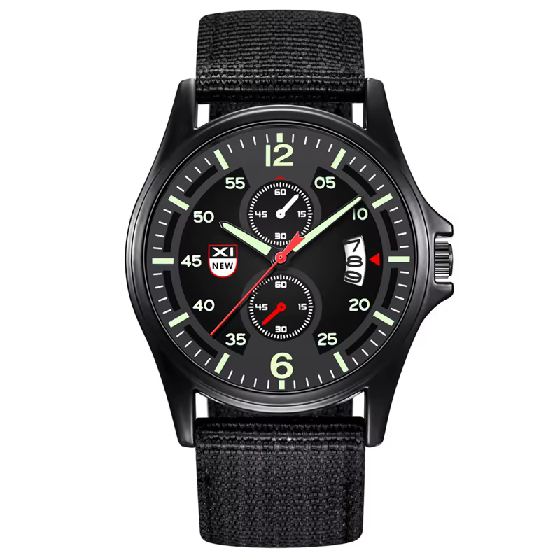 Reloj Hombre véritable marque XINEW hommes montres noir étudiants garçons mode bracelet en Nylon armée sport Date montre Relogio Masculino