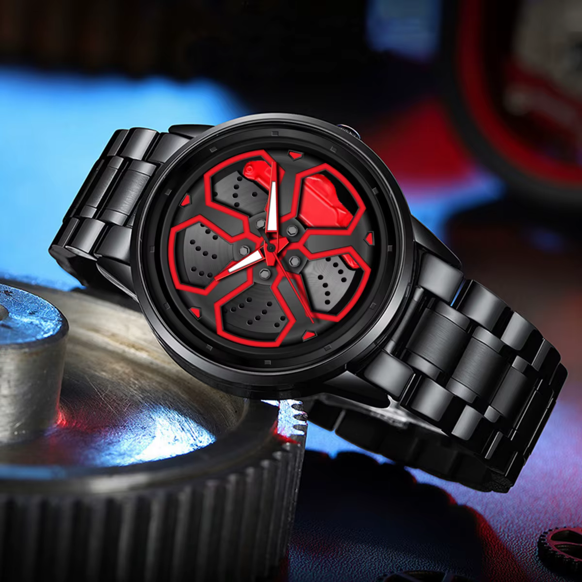 VA VA VOOM marque hommes roue créative platine montre en acier inoxydable noir mouvement à Quartz 42mm étanche sport cadeau montre-bracelet