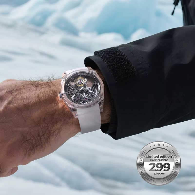 AGELOCER Édition Limitée "Ice Never Melts" Montre Tourbillon à Cristaux à Ressort Libre Montres Mécaniques Manuelles de Luxe