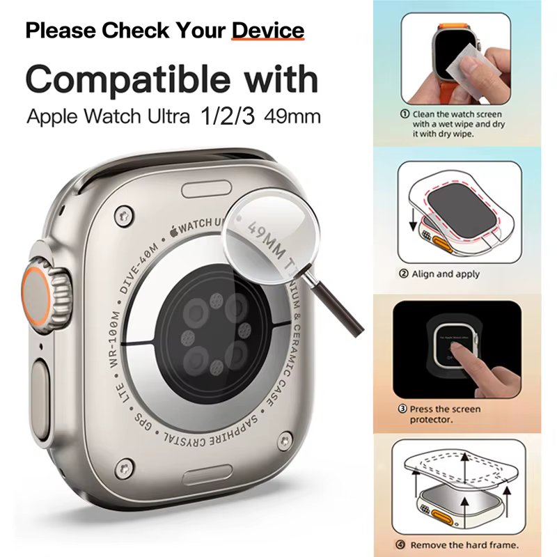 Verre trempé pour Apple Watch Ultra 1/2/3 49mm avec outil d'alignement protecteur d'écran pour iWatch