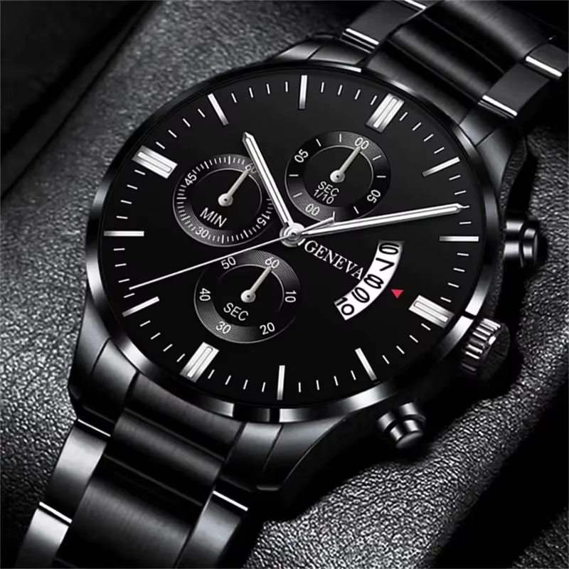 Mode hommes montres de luxe noir en acier inoxydable Quartz montre-bracelet homme montre d'affaires