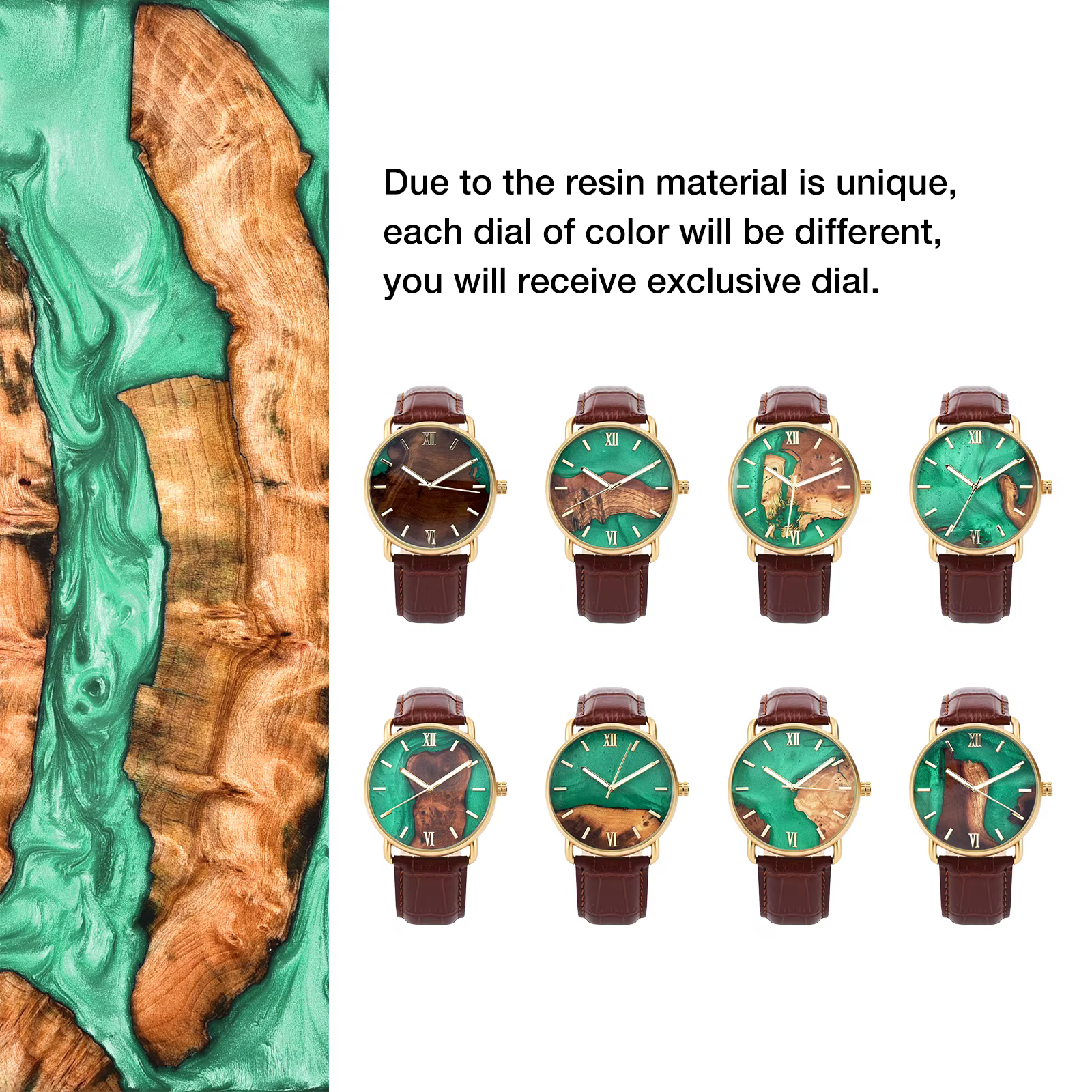 Montre en bois gravée avec bracelet en cuir mouvement japonais