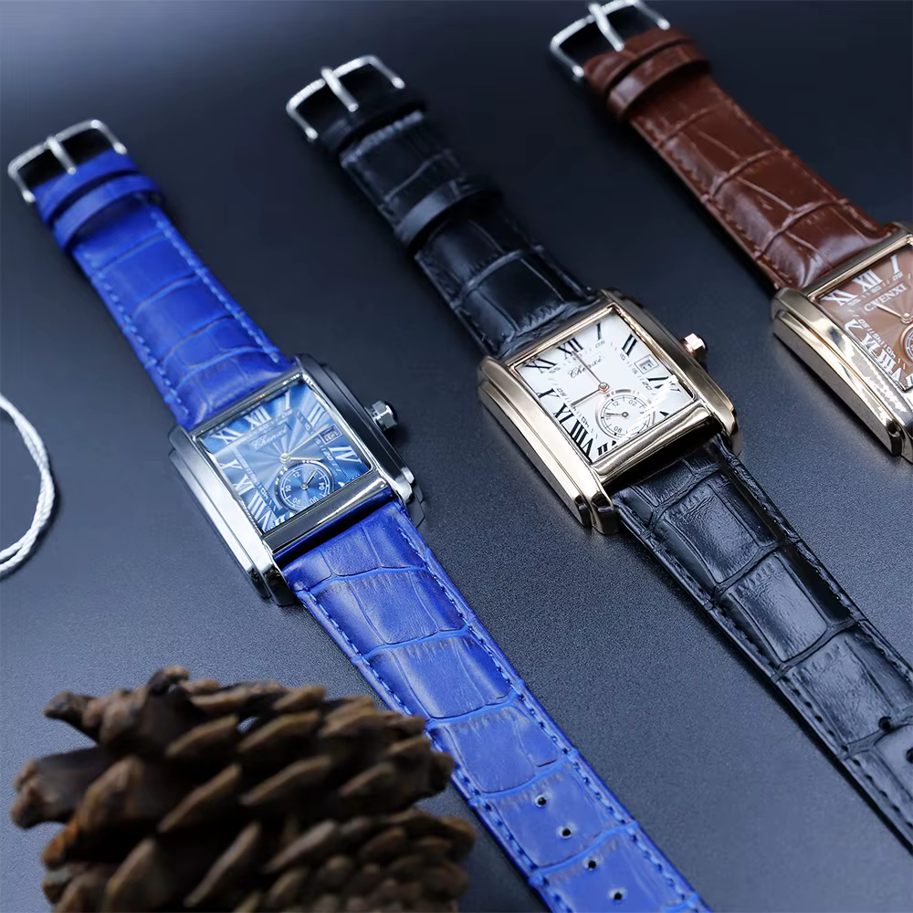 Montre à quartz avec bracelet en cuir pour homme