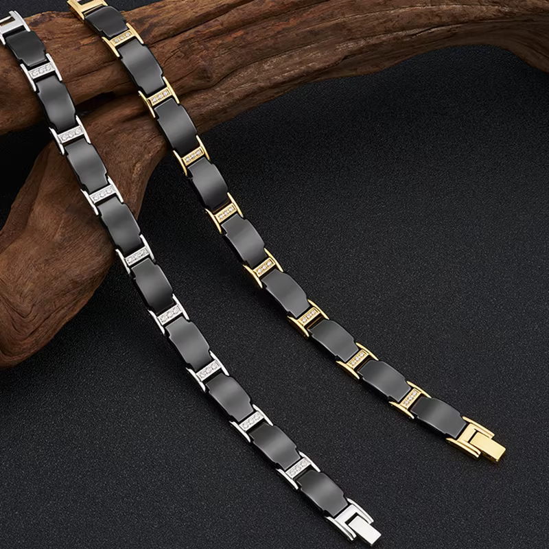 Bracelet magnétique en céramique et acier inoxydable pour homme