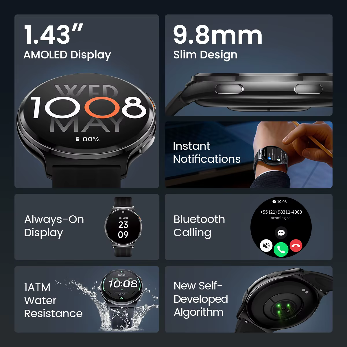 HAYLOU Solar Lite 2 Smartwatch 1.43 ''AMOLED affichage 24h surveillance de la santé plus de 150 Modes sportifs appel vocal montre intelligente 1ATM