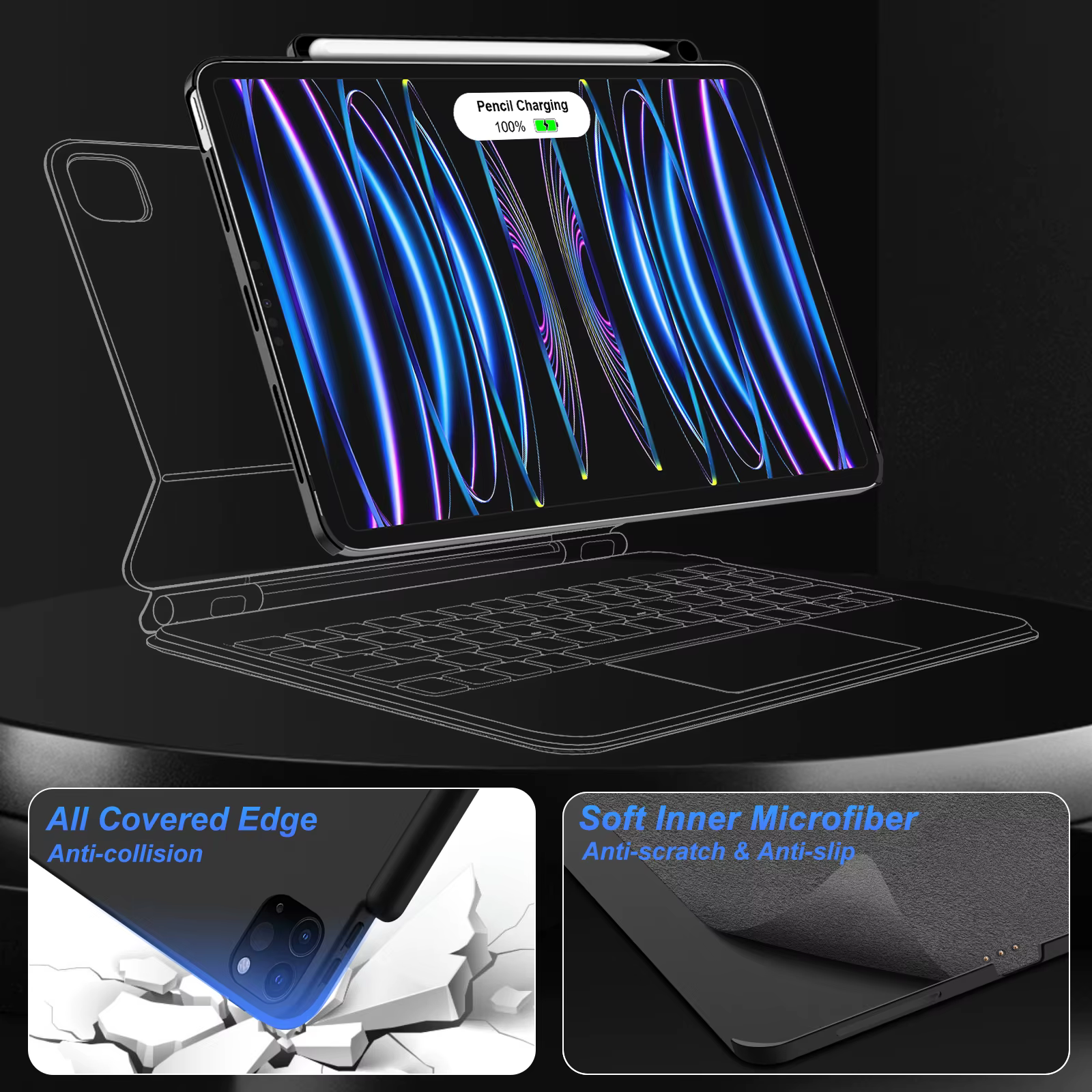 GOOJODOQ étui magnétique pour iPad Pro 11 13 2024 M4 Air 6 Air 4/5 iPad Pro 12.9 étui Compatible clavier magique porte-crayons