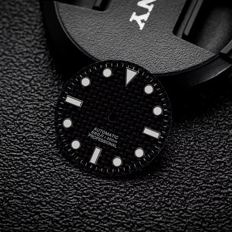 Cadran noir en Fiber de carbone 28.5mm BGW9 bleu Lume sans Logo pour Seiko SUB SEA NH35/36/38 boîtier de mouvement automatique Mod pièces accessoires