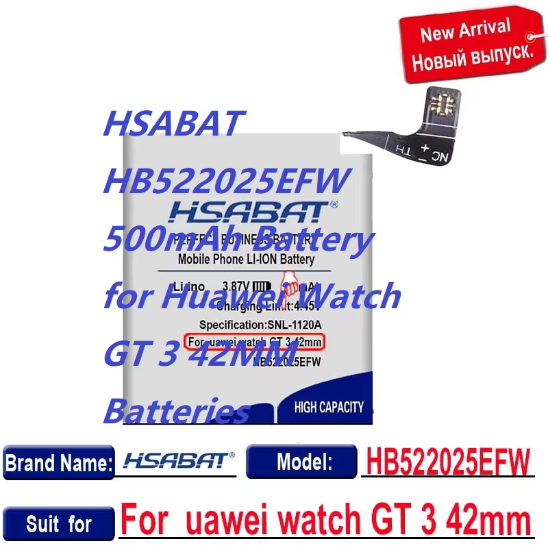HSABAT-Batterie pour montre Huawei, HB522025EFW, 500mAh, IGHT3, 42mm, 24.com