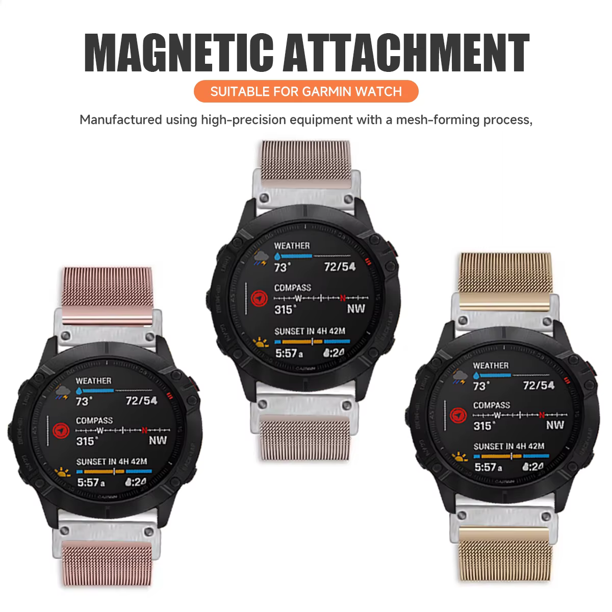 Bracelet milanais 22/26mm pour montre Garmin Fenix 8 51 /Epix Pro Gen2 51mm 47mm/6X 7X Pro/Fenix 5XPlus forerunner 570 965